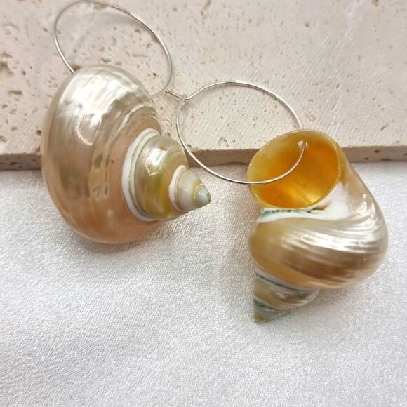 New ZARA Seashell Silver Hoop Earrings - Picture 5 of 9